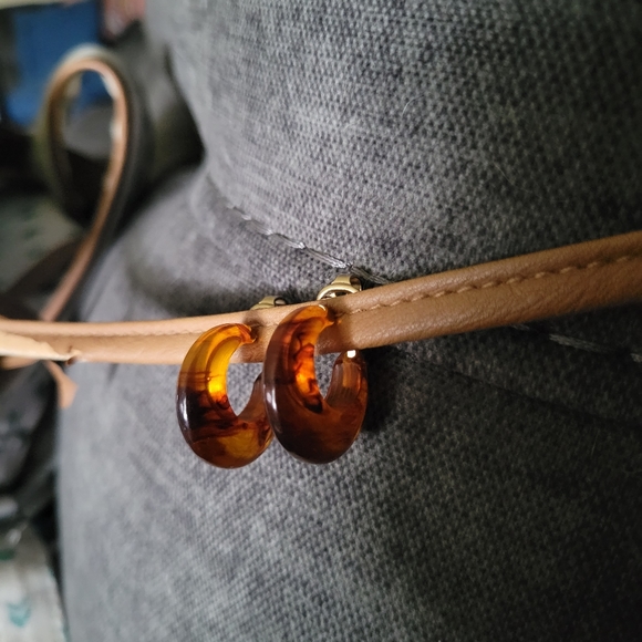 Trifari Crown Amber Hoop Earrings - Picture 2 of 7